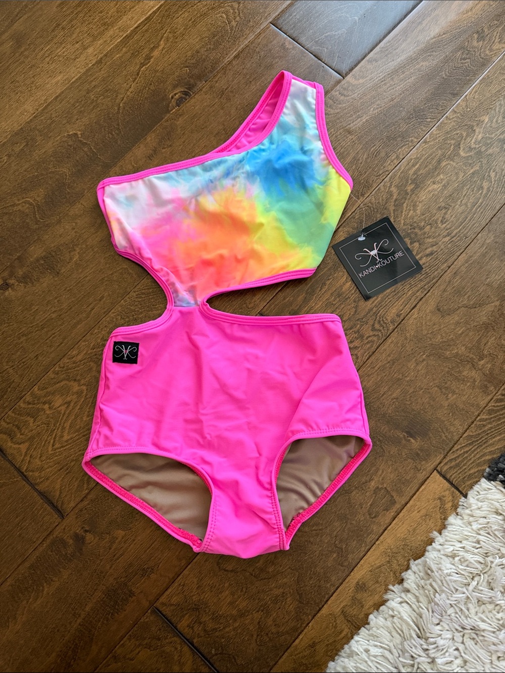 Hot Pink & Rainbow One-Shoulder Dance Leotard